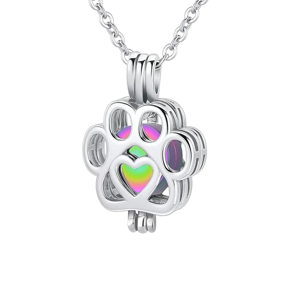Pet Cremation Jewelry for Dog/Cat Ashes Stainless Steel Paw Print Pendant Necklace Pet Memorial Necklace with Mini Urn Cat/Dog