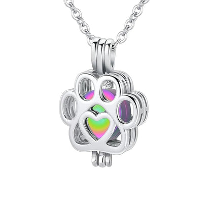 Pet Cremation Jewelry for Dog/Cat Ashes Stainless Steel Paw Print Pendant Necklace Pet Memorial Necklace with Mini Urn Cat/Dog