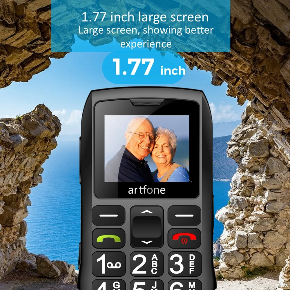 Artfone C1+ Bar Senior Mobile Phone With Free Charging Dock  Big Rubber Keypad  For Elderly Dual Sim One Key SOS FM 1400mAh