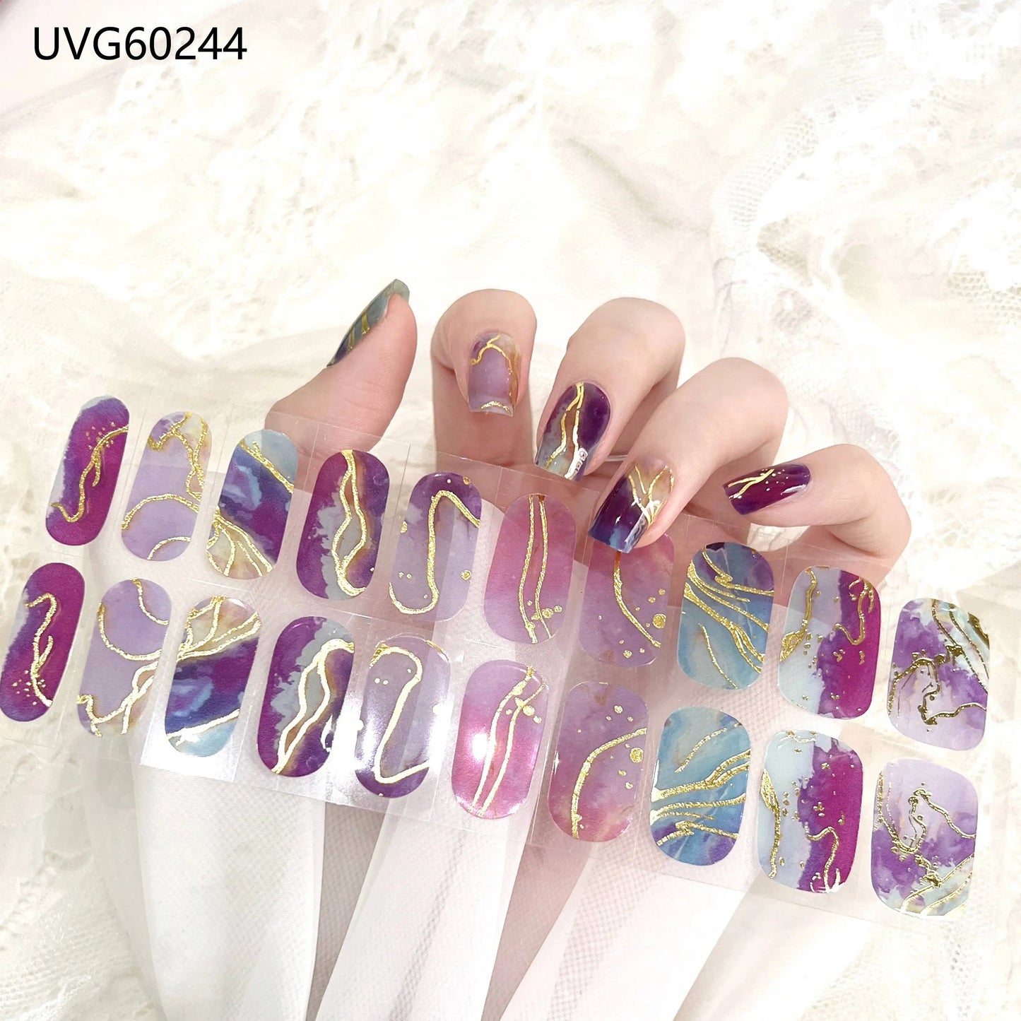 16/20/22Tips Semi-Cured Gel Nail Wraps Full Cover Manicure DIY Waterproof Long Lasting Gel Nail Stickers set for UV Lamp Need