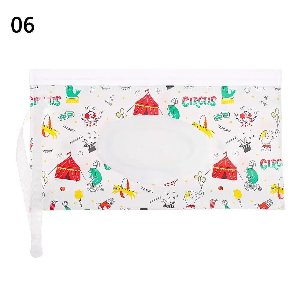 Cute EVA Baby Wet Wipe Pouch Wipes Holder Case Flip Cover Snap-Strap Reusable Refillable Wet Wipe Bag Outdoor Home Tissue Box