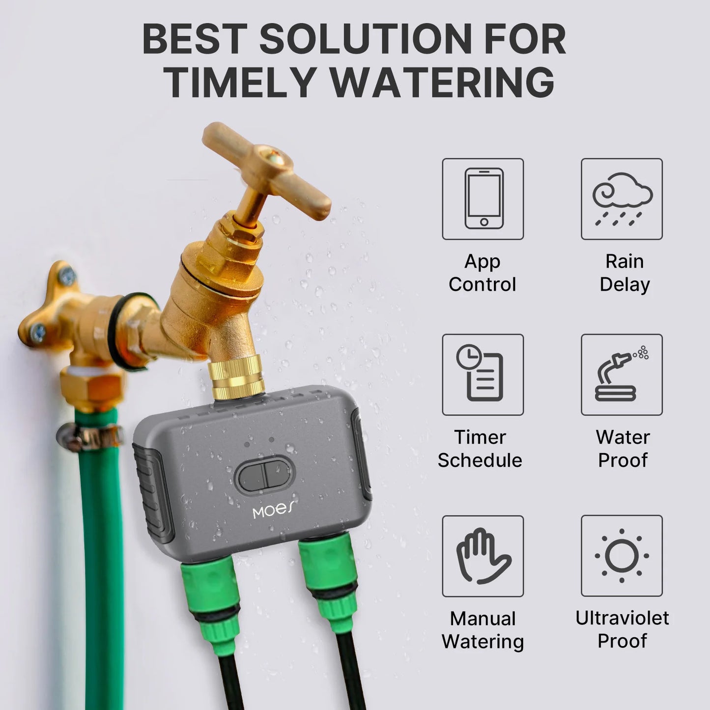 MOES Bluetooth Value Smart Garden Sprinkler Water Timer by 2 Way Rain Delay Filter Programmable Automatic Irrigation Controller