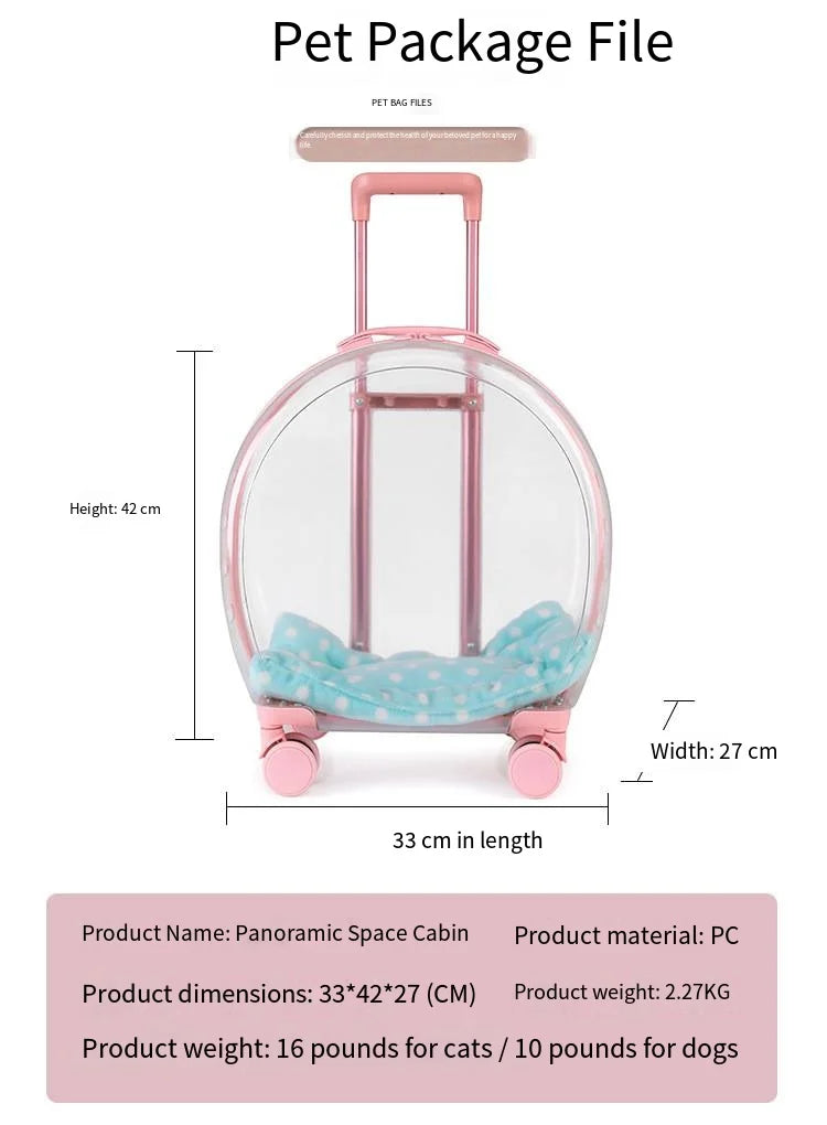 2026 Large Capacity Pet Suitcase for Two Cats Dogs Breathable Clear Wheel Portable Carry-on Luggage Pet Travel Bag
