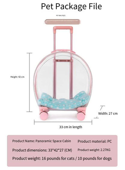 2026 Large Capacity Pet Suitcase for Two Cats Dogs Breathable Clear Wheel Portable Carry-on Luggage Pet Travel Bag