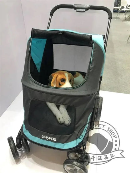 Portable Golden Retriever Large Dog Pet Stroller Cart Simple 4-wheel Foldable Large Capacity Stroller Outdoor Travel Pet Trolley