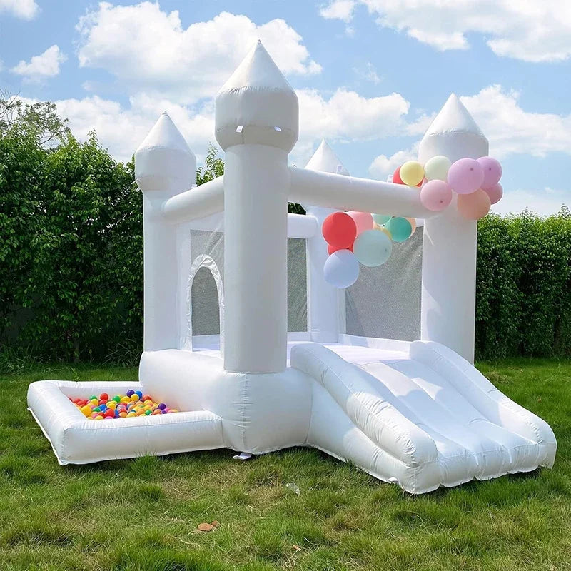 White Bounce House Oxford Bouncy Castle with Two Slides Bounce House for Kids with Large Ball Pits wedding Party Inflatable toys