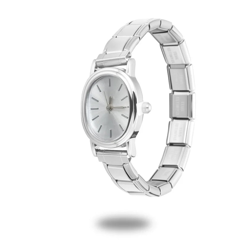 Fashion High Quality Men Women's Stainless Steel Square Round Shiny Zircon Watch Bracelet For Friend Birthday DIY Jewelry Gift