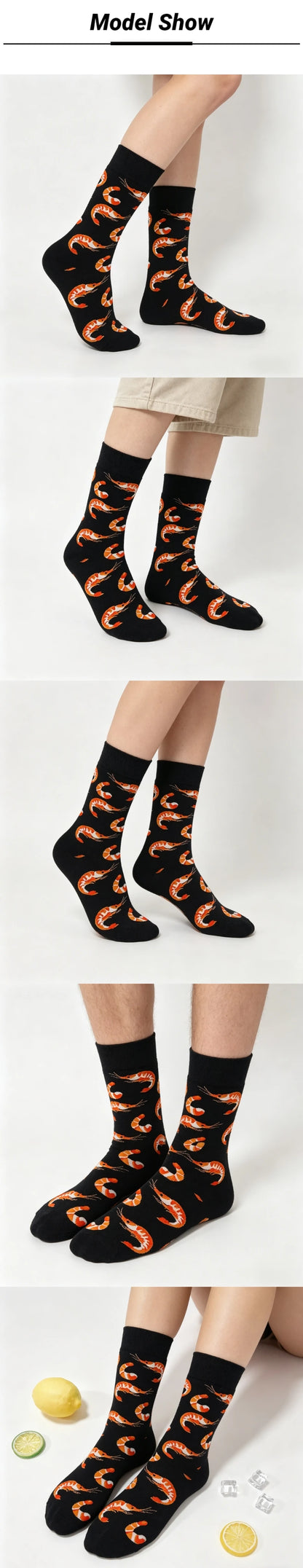 1 Pair Creative Shrimp Pattern，Casual Comfy Soft Mid-calf Men's Socks For Daily