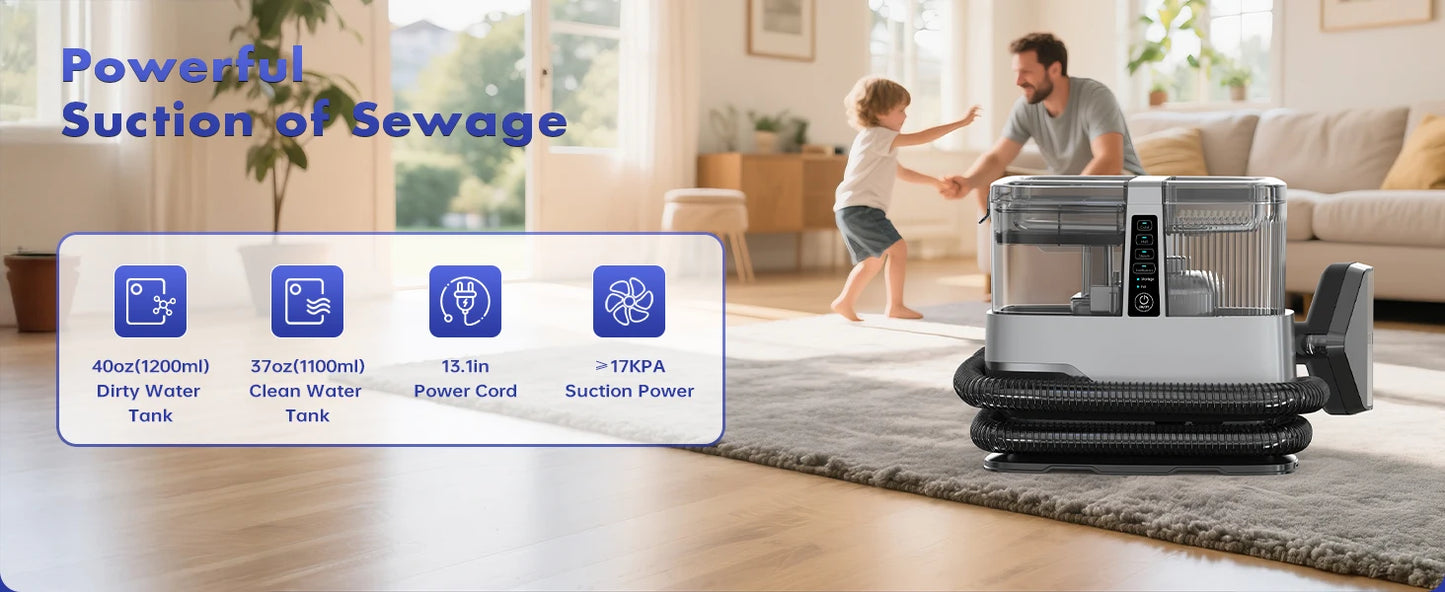 OMESER 1800W Steam Carpet Cleaner Machine 13 IN 1 17KPa Suction Multiple Nozzles Spot Spray Washing for Upholstery Pet Car Home