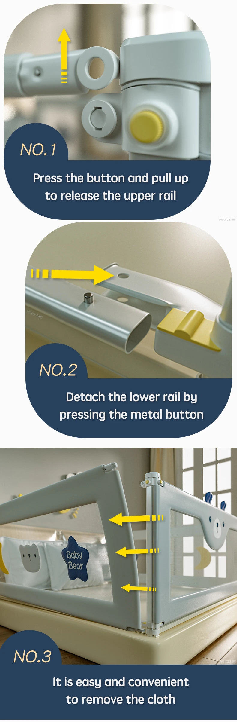 PANGDUBE 1 piece Baby Safety Railing for Children Bed Rail Guard Protective Barrier for Kid Bed Need to Screw Installation