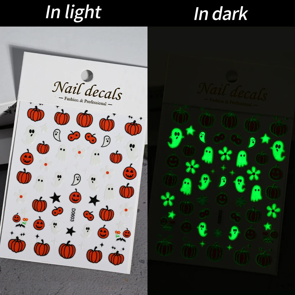 1sheet 5D Halloween Nail Stickers Pink/Green/Black Cartoon Pattern Nail Art Slider DIY For Sweet Cool Girl Cute Nail Decoration