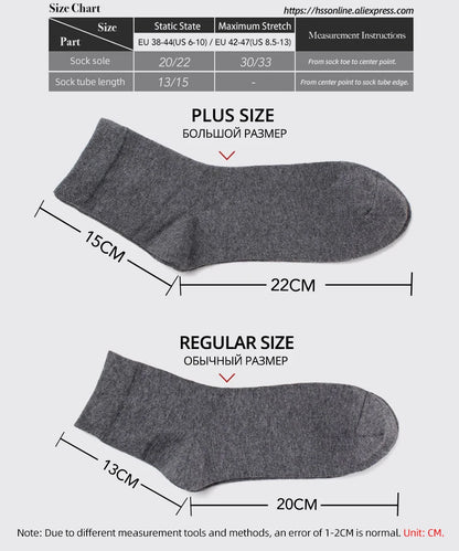 HSS 5/10 Pairs Men's Cotton Blend Socks Black Business Men Socks Soft Breathable Summer Winter for Male Socks Plus Size (6.5-14)