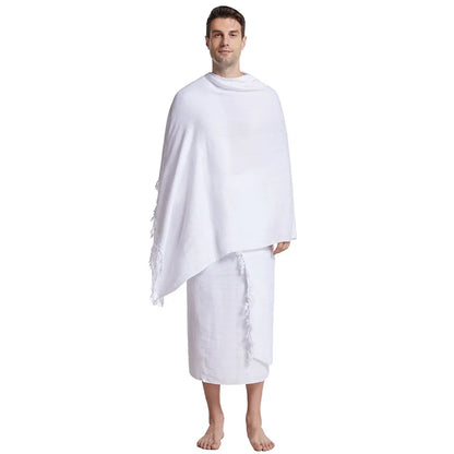 2Pcs Ihram Pilgrimage Towel For Muslim Arab Mecca Hajj Clothes Men Islamic Ramadan Prayer Worship Costumes Shawl Jubba SetThobe