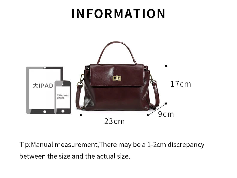Genuine Leather Top Handle Crossbody Bag for Women Vintage Oil Wax Leather Shoulder Bag Small Luxury Designer Satchel Handbag