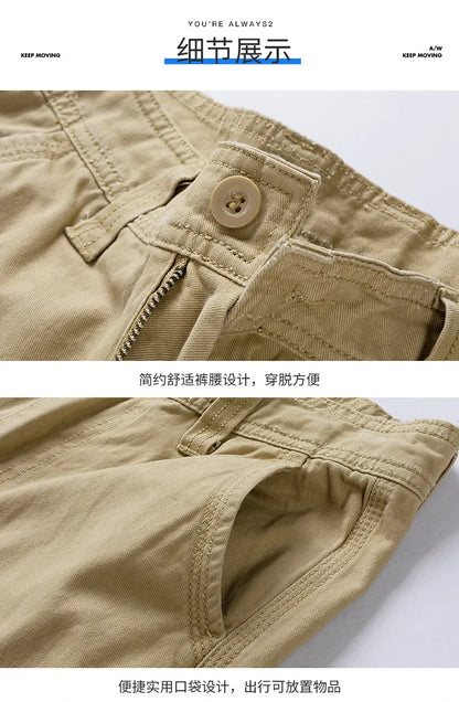 2025 New Summer men's fashionable multi pocket workwear shorts thin casual and fashionable denim multi pocket shorts