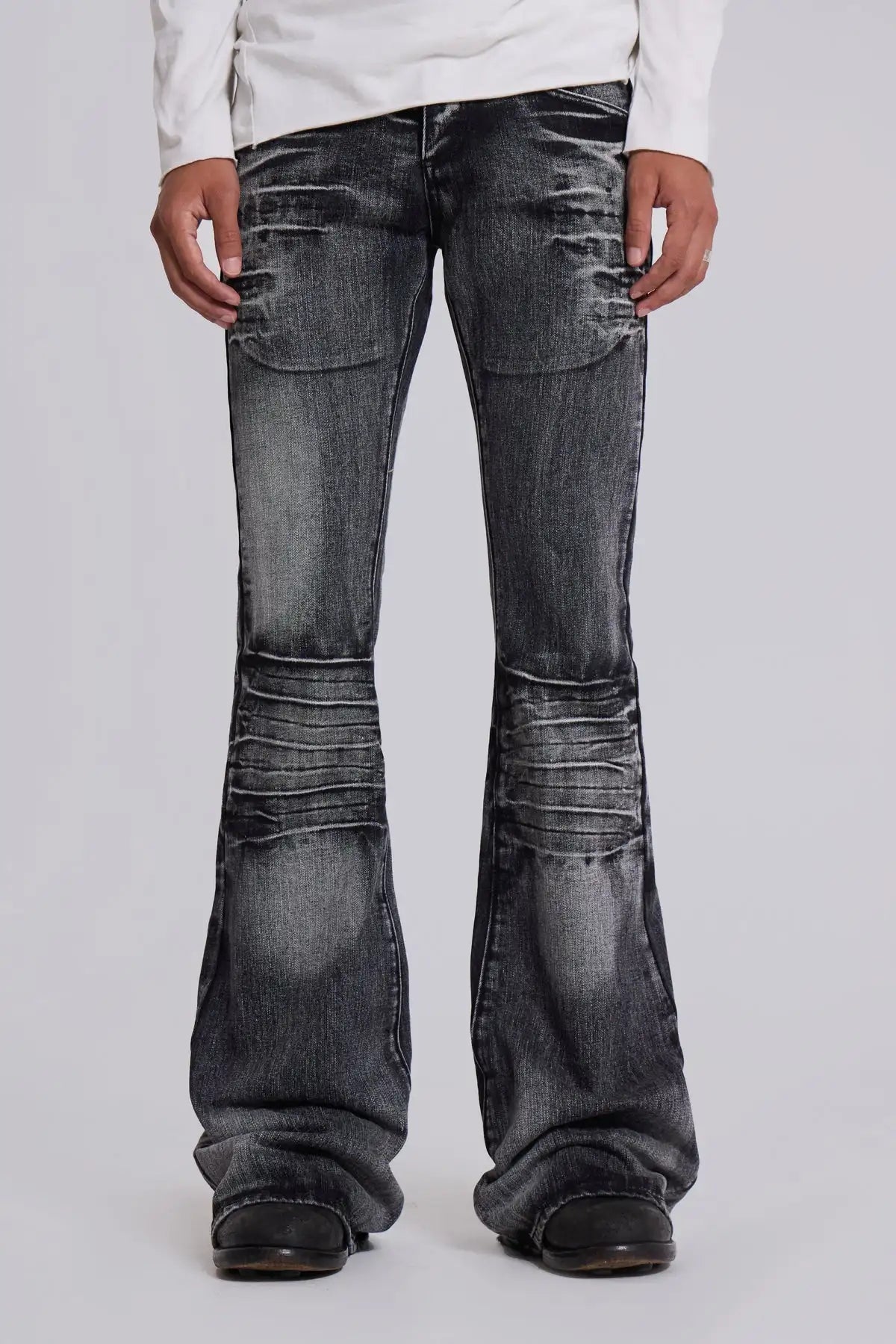 Y2K Vintage Flared Jeans Mid Blue Washed Men Women Bootcut Jeans American Hip Hop Distressed Streetwear Unisex Wide Leg Pants