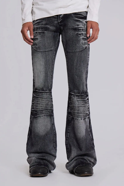 Y2K Vintage Flared Jeans Mid Blue Washed Men Women Bootcut Jeans American Hip Hop Distressed Streetwear Unisex Wide Leg Pants