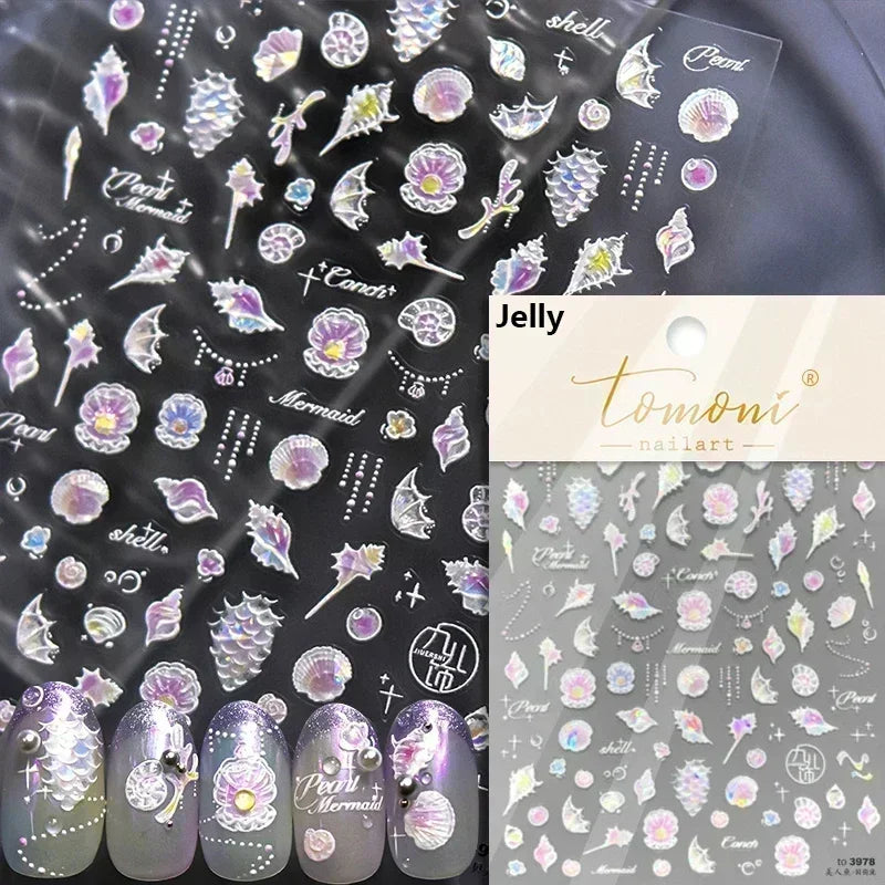 Colorful Bagful Jellyfish Bubbles Swimming Rings Rainbow Stars Ocean Starfish Self Adhesive 5D Nail Art Sticker Manicure Decal