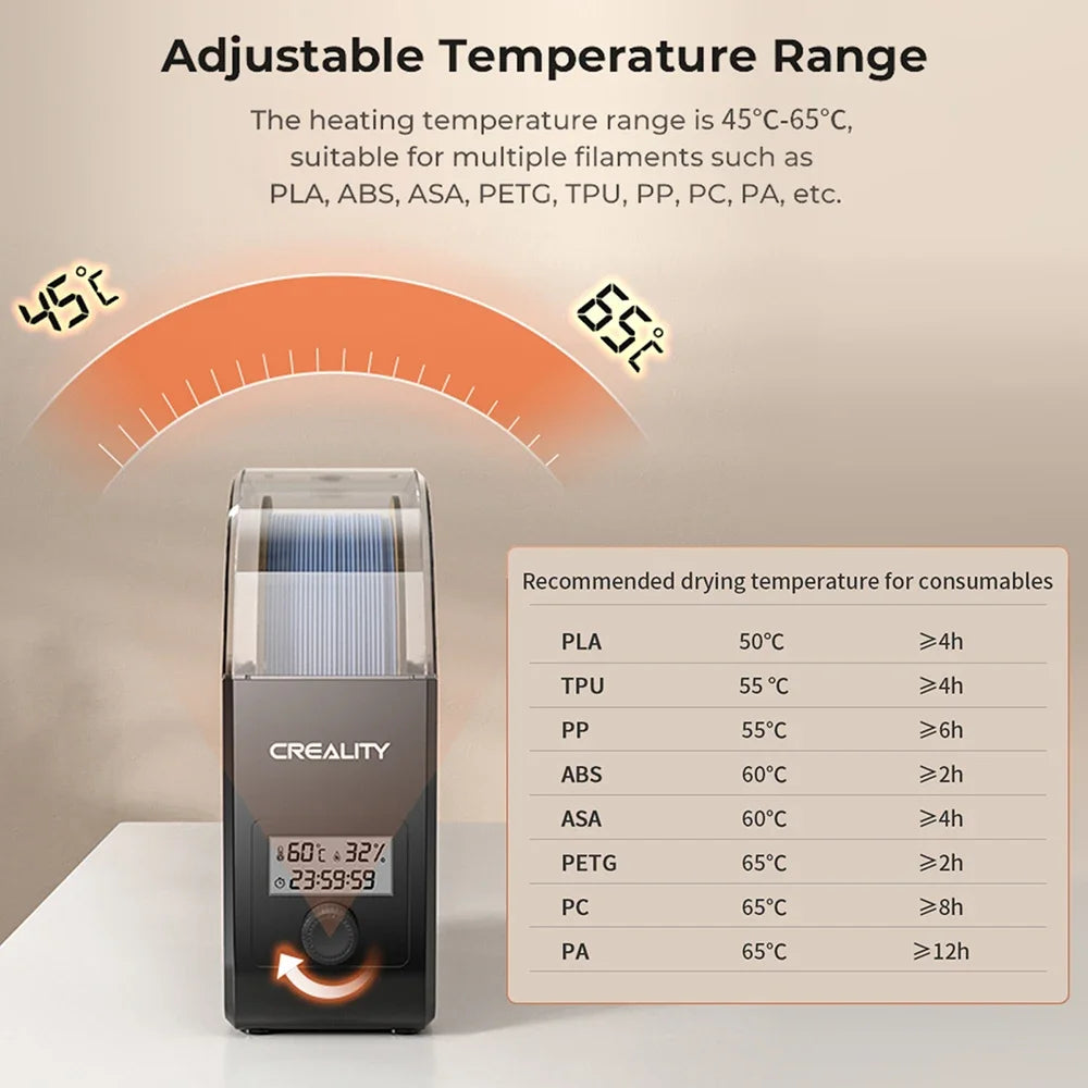 Creality Filament Dryer Box 2.0 360° Hot-air Heating 1.75mm / 2.85mm Filaments Support 24 Hours Timer Real-time Humidity