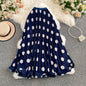 2026 Pleated Skirt Elastic Waist Polka Dot Fashion Printed Slim Pleated Skirt Women's Summer New Beach Vacation Mid-length Skirt