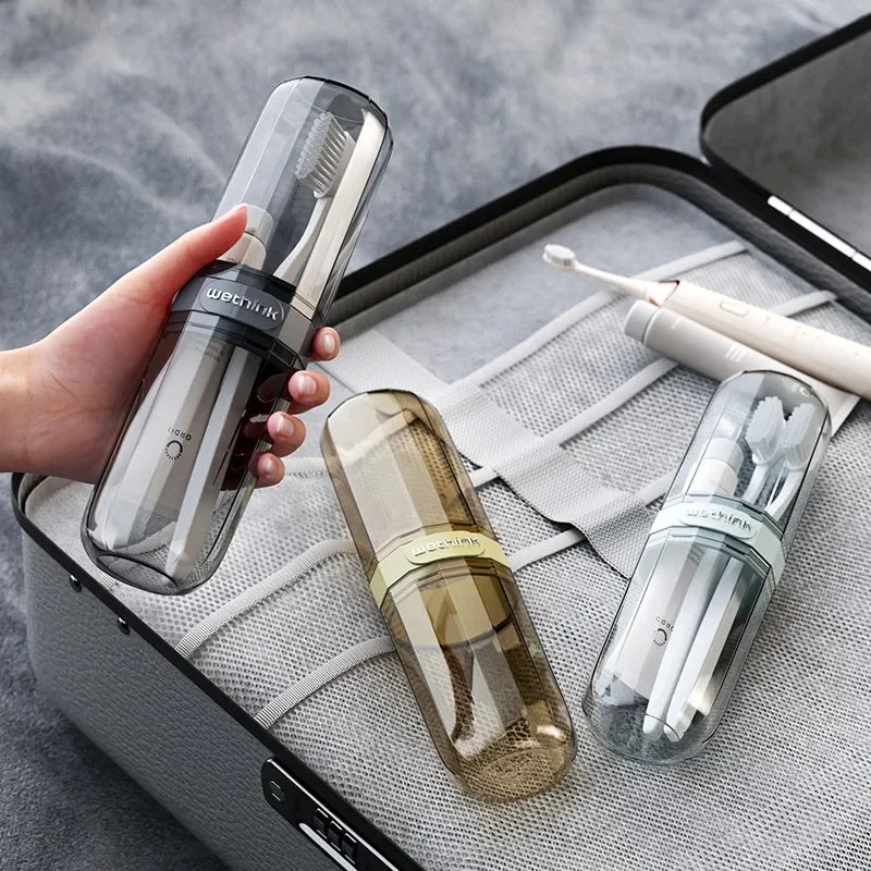 Portable Clear Toothbrush Travel Case, Hard Shell All-in-One Organizer for Business Trips Gym & Commute, Hygienic Secure Design