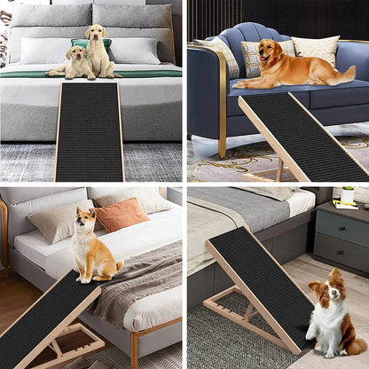 Adjustable Wooden Pet Dog Ramp Comfortable Folding Non-Slip Carpet Surface Foldable Climbing Ladder For Car Bed Pet Carriers