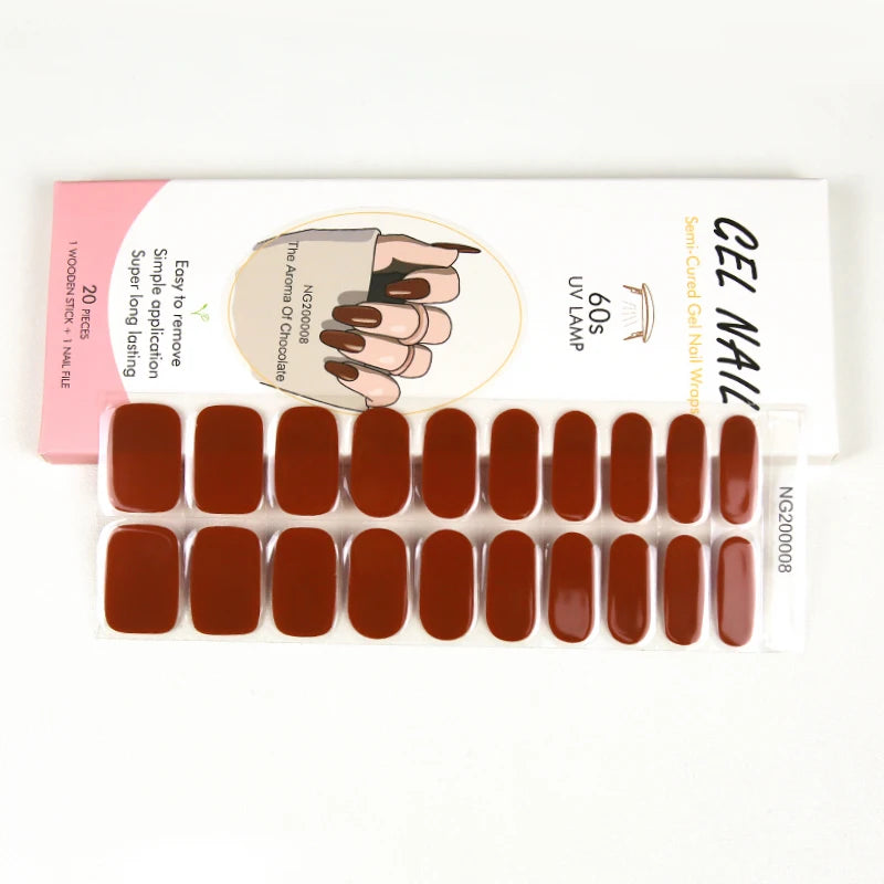 20/22Tips UV Semi cured Gel Nail Stickers Waterproof Long Lasting Full Gel Nail Wraps Press On Nail Decal DIY Manicure
