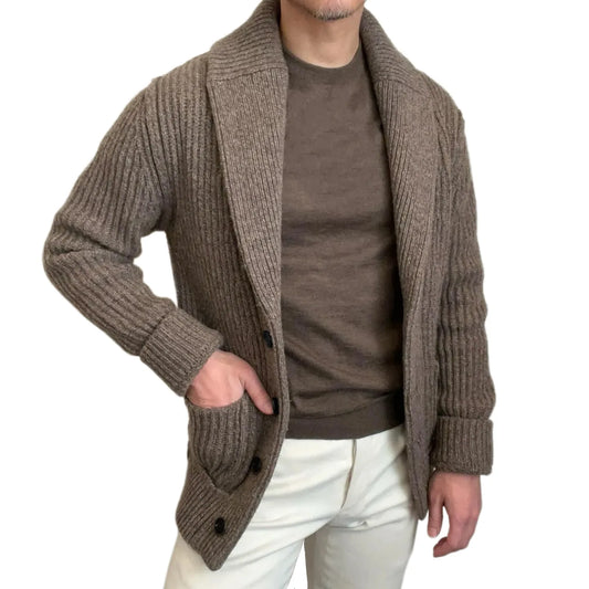 Vintage Fashion Men Knitted Cardigan Sweater Autumn Winter Warm Lapel Knitting Coat Casual Solid Slim Fit Knit Jacket Streetwear