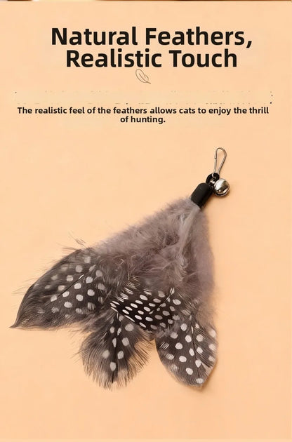Wooden Handle Spring Teasing Cat Stick Feather Simulation Fishing Rod Cat Teaser Stick Interactive Replaceable Bell Squeaky Cat