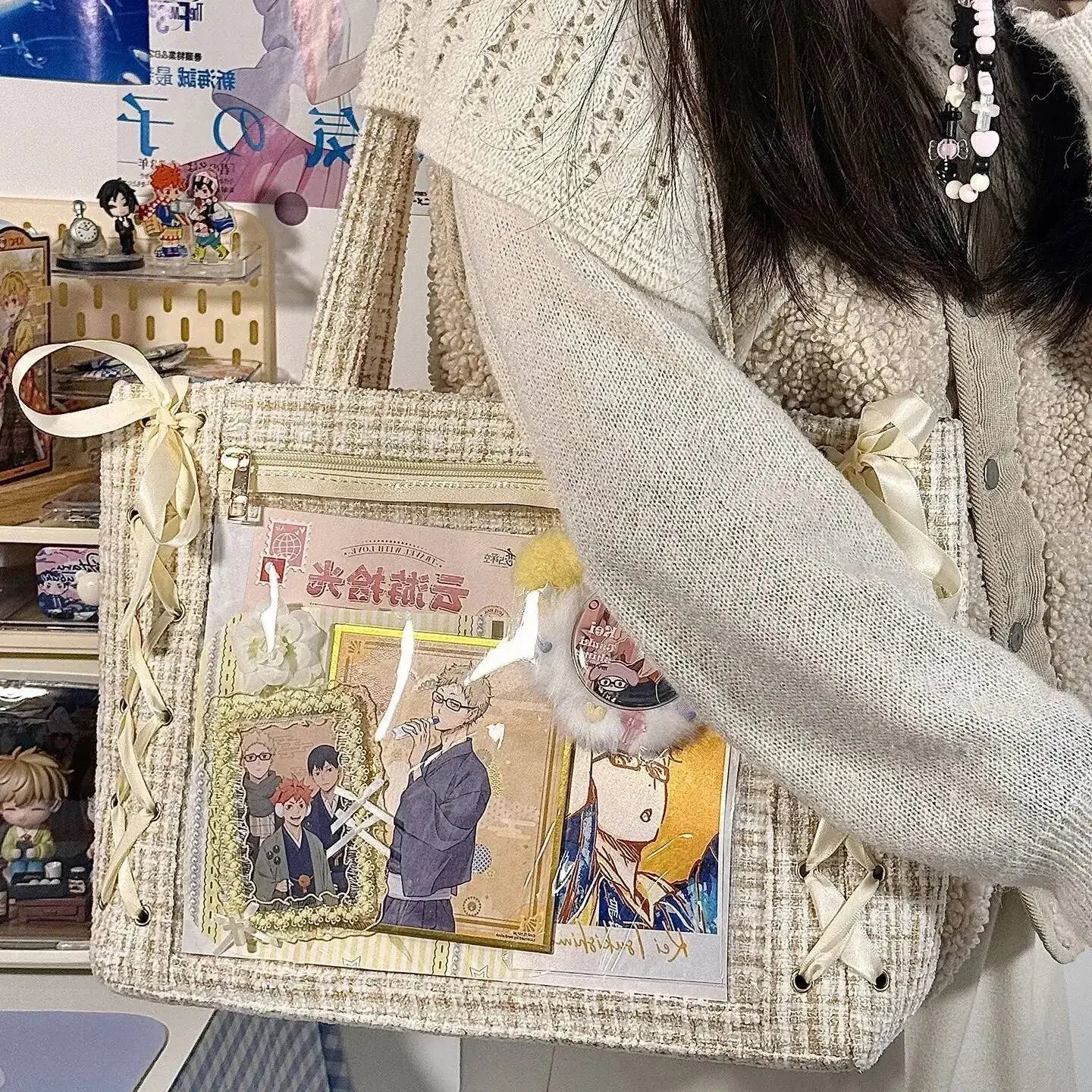 New Y2K Cute Japanese Ita Bag Lolita Girl Transparent Shoulder Tote Bag Large Capacity Crossbody Casual Bag DIY Display Handbags