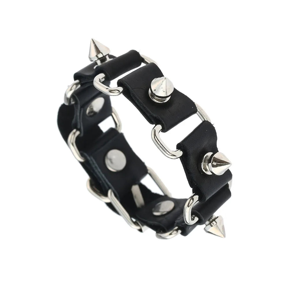 New Punk Dark PU Bracelet For Women Men Hip Hop Rock Chain Multi Layered Bracelet Trend Retro Gothic Jewelry Dancer Accessories