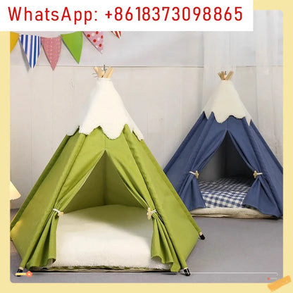 Pet Teepee Tent for Small Dogs or Cats Puppy Sweet Bed w/Thick Plush Pad Washable Dog or Cat Houses