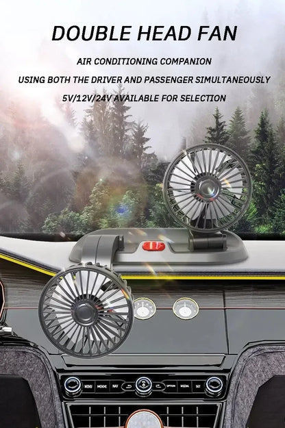 EAFC 5V 12V Car Fan Dual Head Air Cooling Fan 360° Adjustable USB Mini Protable Auto Air Fan Low Noise Car Accessories