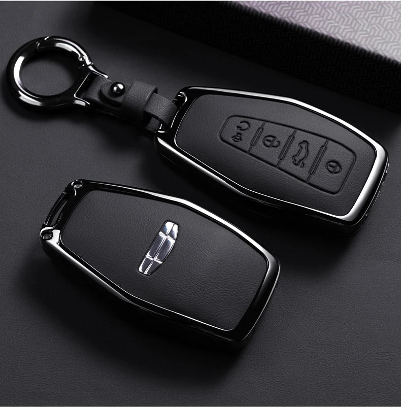 Car Zinc Alloy Leather Key Case Cover Holder Chain For Geely Okavango Coolray Atlas Monjaro Tugella Emgrand GT S Proton X50 X70