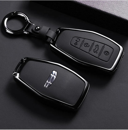 Car Zinc Alloy Leather Key Case Cover Holder Chain For Geely Okavango Coolray Atlas Monjaro Tugella Emgrand GT S Proton X50 X70