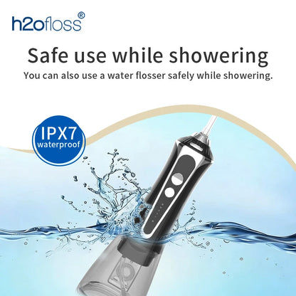 H2ofloss Oral Irrigator Water Flosser 140PSI High Pressure Water-Proof Design 300ml 5 Modes 5 Nozzles for Dental Cleaning