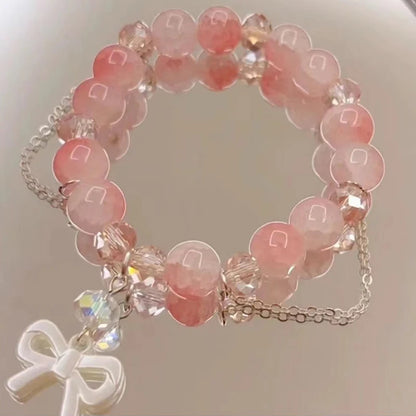 New Fashion Y2K Sweet Cherry Blossom Bracelet For Women Exquisite Elegant Flower Crystal Beaded Bracelet Girl Party Jewelry Gift