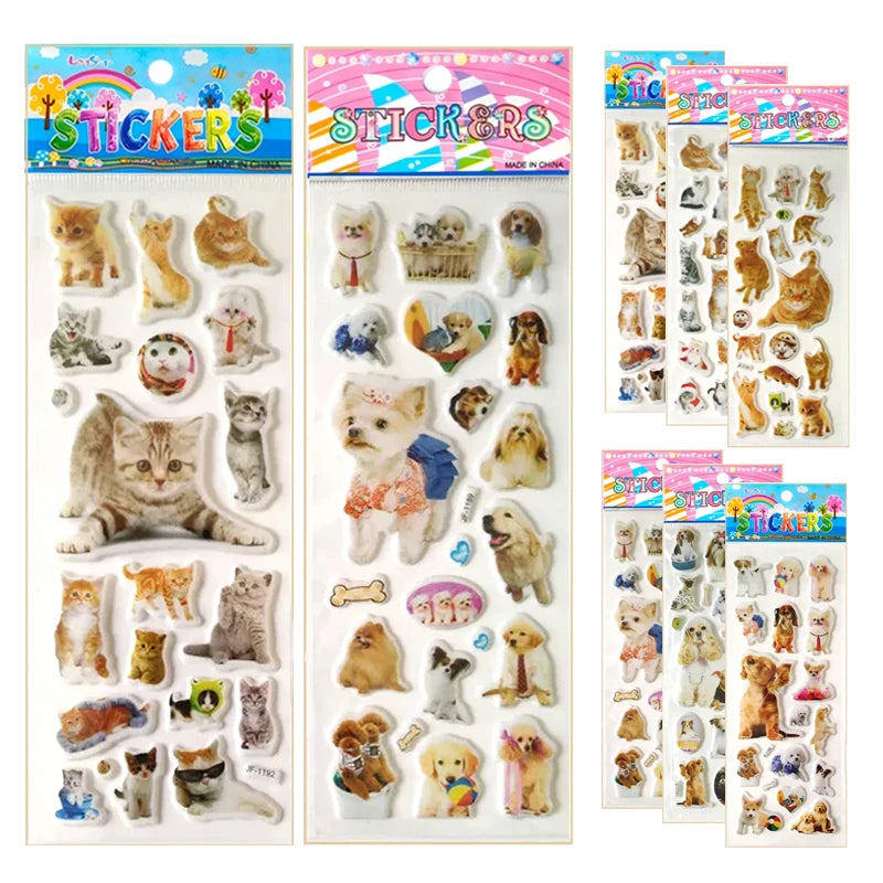 6 Sheets 3d Pet Dog and Cat Stickers for Car Styling Scrapbook Animal Bubble Reward Stickers for Kids Gift for Boy Girl Toy