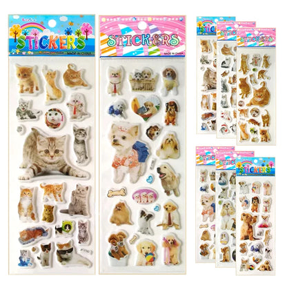 6 Sheets 3d Pet Dog and Cat Stickers for Car Styling Scrapbook Animal Bubble Reward Stickers for Kids Gift for Boy Girl Toy