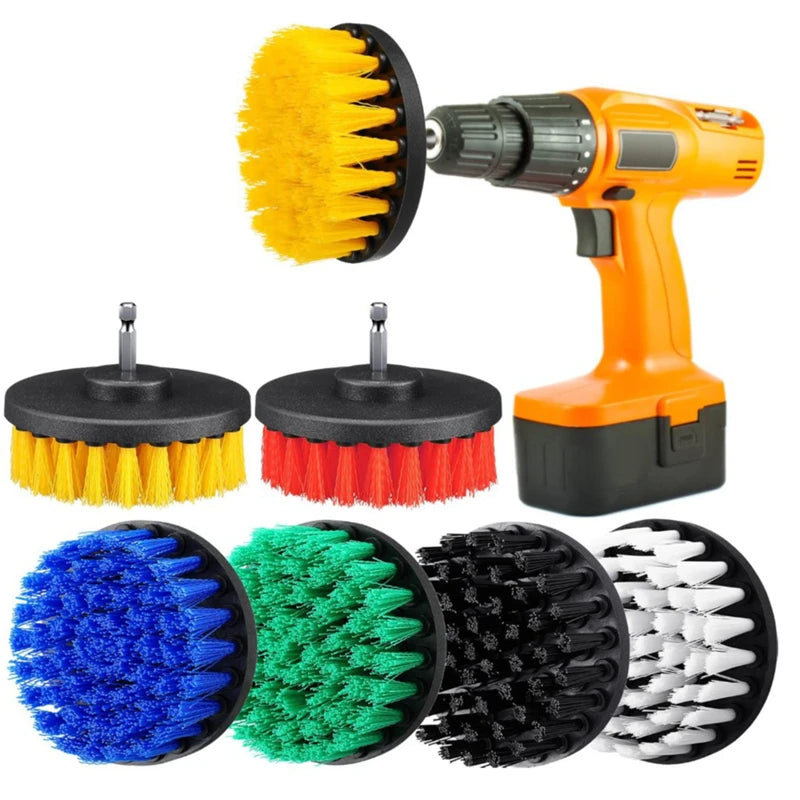 4'' Blue Electric Scrubber Brush Drill Brush Kit Plastic Cleaning Brush Tool for Car Tires Nylon Brushes Car Detailing