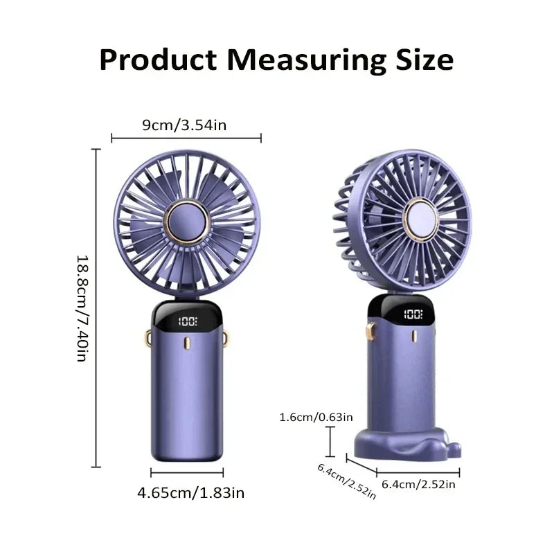 Mini Portable Handheld Fan Foldable Neck Hanging Fans 5 Speed USB Rechargeable Fan with Phone Stand and Display Screen 1800mAh