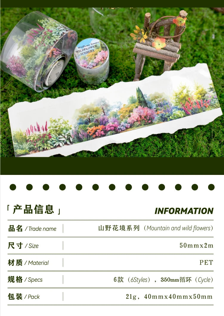 50mm*2m Plant flower landscape PET Tapes Creativity Scrapbooking Hand Account Adhesive hand made Diy Junk Journal Craft Supplies