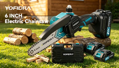 YOFIDRA 6 Inch Electric Chainsaw Cordless Oiler Garden Wood Cutting Logging Pruning Saw Power Tool For Makita 21V Battery Pin