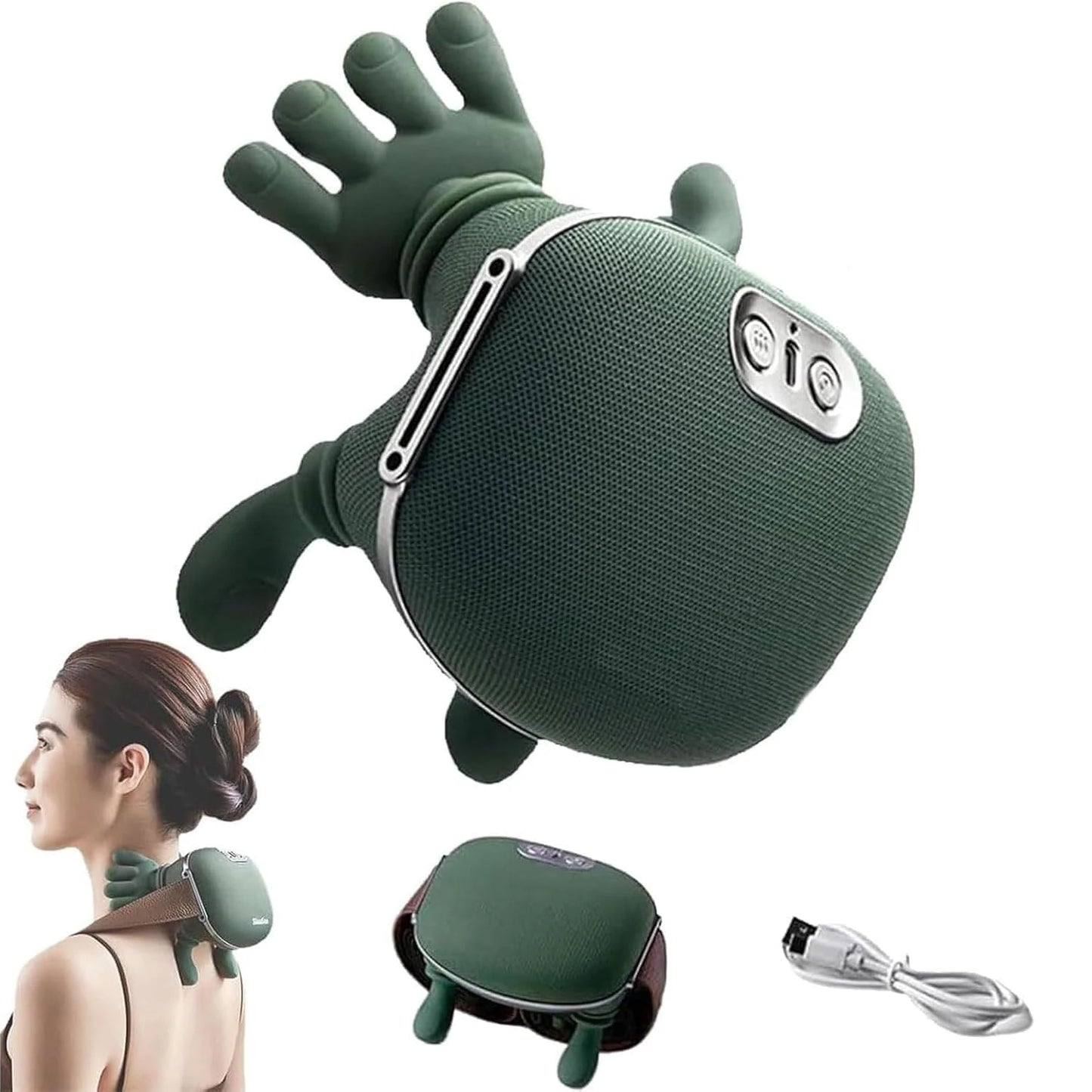 USB Rechargeable Heated Neck Shoulder Massager 3 Massage Levels 2 Heat Modes 4D Kneading ABS Wireless Portable Back Abdomen Muscle Relief Massage With Charging Cable