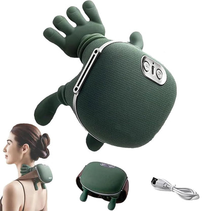 USB Rechargeable Heated Neck Shoulder Massager 3 Massage Levels 2 Heat Modes 4D Kneading ABS Wireless Portable Back Abdomen Muscle Relief Massage With Charging Cable