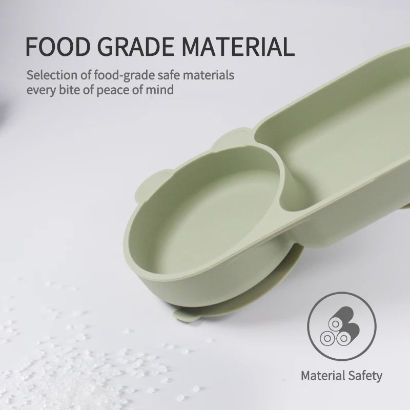 Baby Silicone Suction Cup Bowl Cute Bear Design Macaron Color 100% Food Grade Silicone BPA Free Double plate design for meals