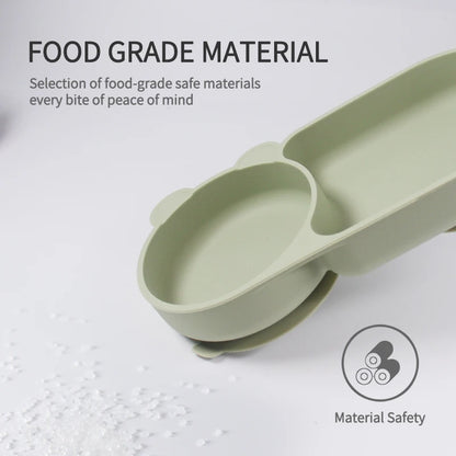 Baby Silicone Suction Cup Bowl Cute Bear Design Macaron Color 100% Food Grade Silicone BPA Free Double plate design for meals