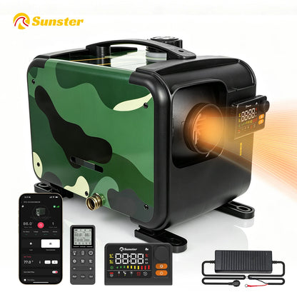 8KW Portable Horizontal Diesel Air Heater 12V Bluetooth LCD Adapter For Car Truck RV Camper Motorhome Campinging Home Heating