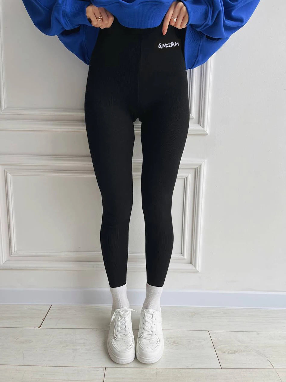 Women's Winter Leggings Ribbed Knitted Velvet Thermal Skinny Tights with Fleece Strech Cotton Beige Warm Leggings for Women 2025