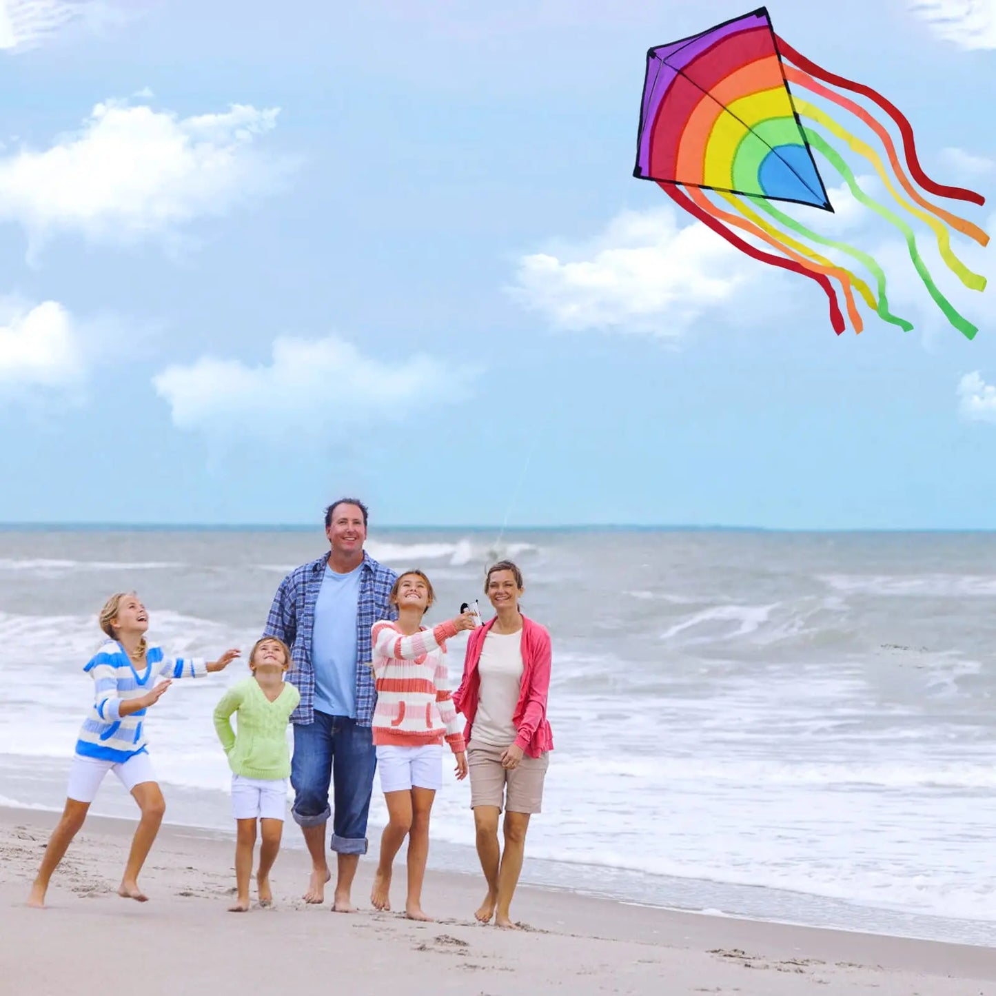 Rainbow Strip Spliced Diamond Rhombus Kite Lightweight Wind Resistant Fabric Easy Launch Stable Flight Foldable Portable Outdoor Flying Toy for Kids & Adults
